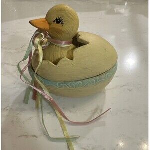 Vintage Anthropomorphic Lefton Signed Hand Painted Hatching  Chick Trinket Box